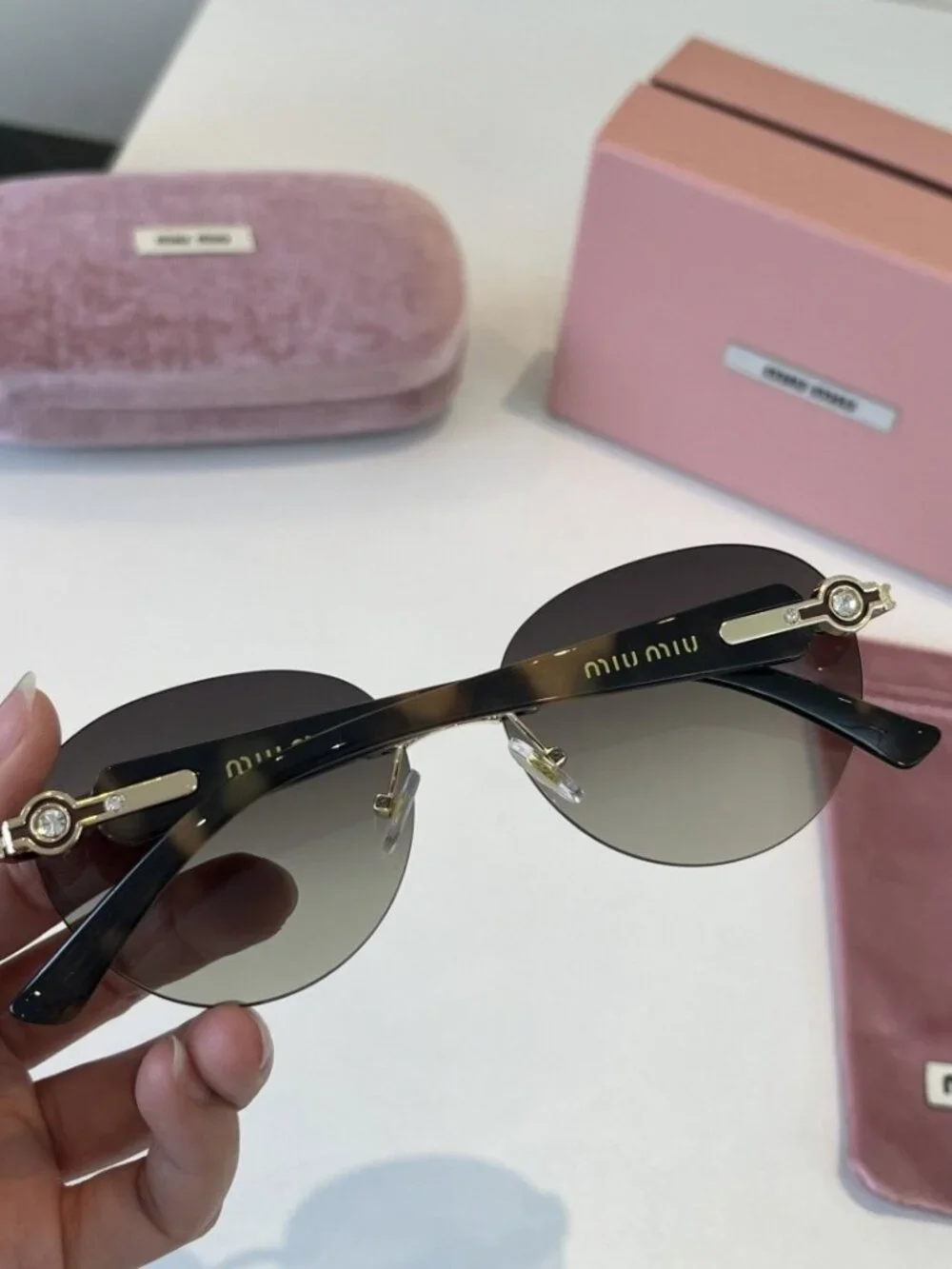 🥰Miu Miu🥰 Round, Rimless Light Gray Sunglasses